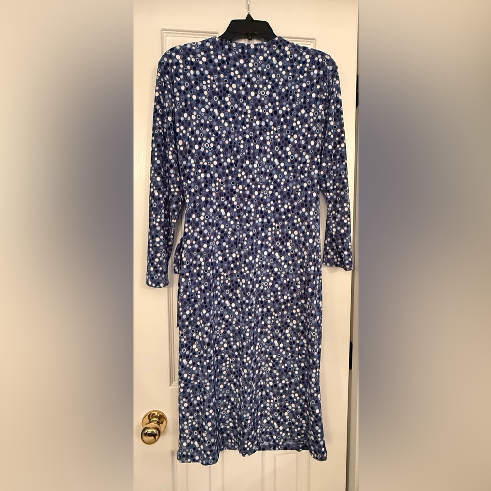 Anne Klein Blue Dot Print Wrap Style Dress - Picture 2 of 3